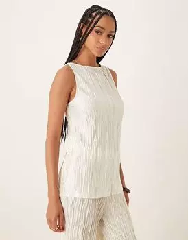 Топ без рукавов Vila plisse с разрезом по горловине, бледно-зеленый, с эффектом тай-дай