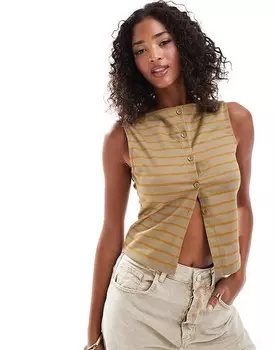 Топ без рукавов в полоску цвета хаки с застежкой на пуговицы ASOS DESIGN