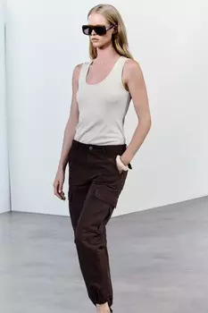 Топ без рукавов в ребристую стиле ZARA, бежево-розовый