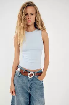 Топ без рукавов в ребристую стиле ZARA, светло-голубой