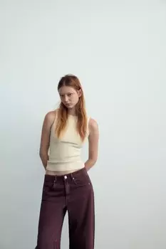 Топ без рукавов в ребристую стиле ZARA, песочный