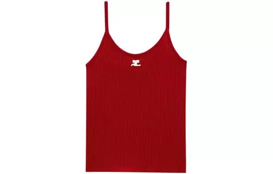 Топ без рукавов в рубчик с вышитым логотипом COURREGES, красный
