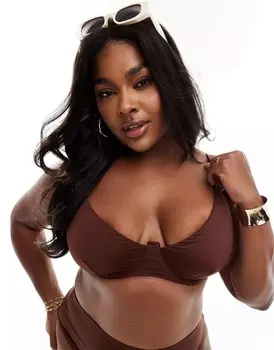 Топ бикини Asos Design Curve Maya Step Front Underwired, темно-коричневый