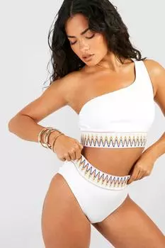 Топ бикини aztec tape на одно плечо в ребку Boohoo, белый