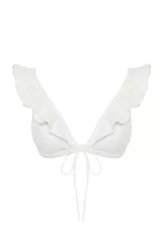 Топ бикини цвета экрю с треугольными оборками Trendyol