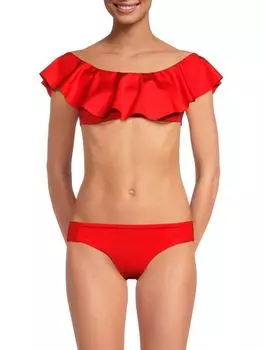 Топ бикини Monaco с открытыми плечами и рюшами Trina Turk, цвет Flame