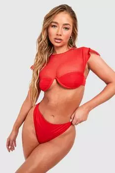 Топ бикини на кочках с текстурированной сеткой Boohoo, красный