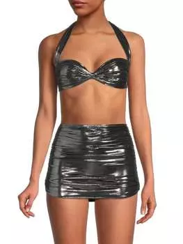 Топ - Бикини Norma Kamali Bill с эффектом металлик, темно - серебряный