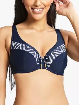 Топ бикини Panache Oceana с глубоким вырезом, темно-синий/белый