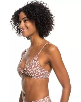 Топ бикини Roxy Love The Surf Ribbed Knotted Bikini Top, цвет Rustic Brown Animalia Dots