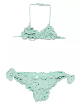 Топ бикини с цветочной вышивкой MC2 Saint Barth Kids, зеленый