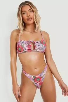 Топ бикини с цветочным принтом и со сборками Boohoo, розовый