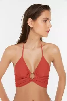 Топ бикини с деталями Cinnamon Accessory Trendyol, коричневый