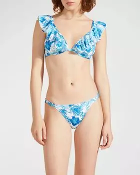Топ бикини с флаттерами Tahiti Flowers Vilebrequin, цвет Blanc