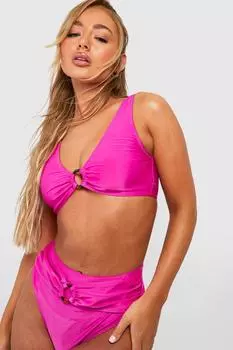 Топ бикини с глубоким вырезом и уплотнительным кольцом Scoop boohoo, розовый