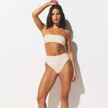 Топ бикини с микро-бандо SKIMS SIGNATURE SWIM, цвет egret crocodile print