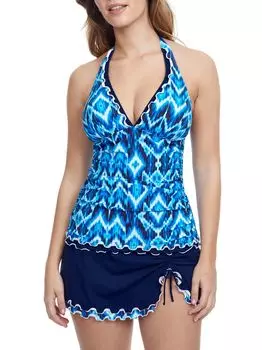 Топ бикини с принтом Ocean Blues и бретелькой через шею Gottex Swimwear, синий