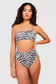 Топ бикини с текстурной ребкой зебра Boohoo, черный