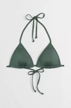 Топ бикини с треугольными чашечками пуш-ап H&M, темно-зеленый