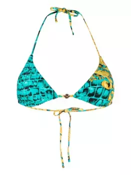 Топ бикини с треугольными чашками и принтом Baroccodile VERSACE, зеленый