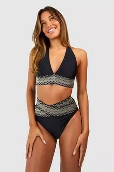 Топ бикини с вышивкой ленты Boohoo, черный
