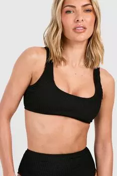 Топ бикини с жатым овальным вырезом Mix & Match boohoo, черный