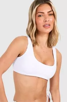 Топ бикини с жатым овальным вырезом Mix & Match boohoo, белый