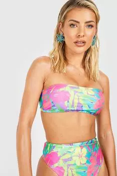 Топ бикини тропический бандо Boohoo, зеленый