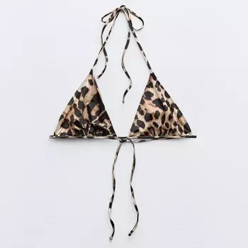 Топ-бикини Zara Animal Print Triangular, коричневый