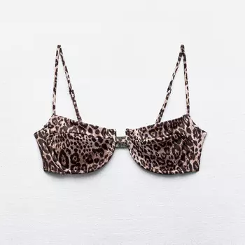 Топ-бикини Zara Animal Print Underwire, коричневый