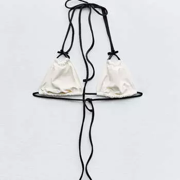 Топ-бикини Zara Double Straps And Bow, бежевый