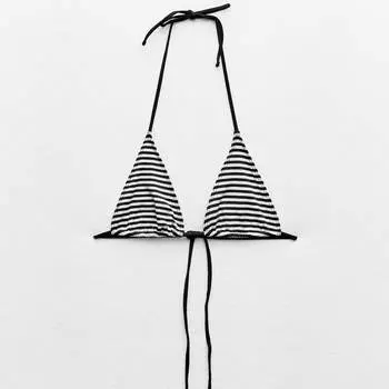 Топ-бикини Zara Striped Triangle, черный/белый