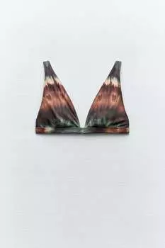 Топ-бикини Zara Tie-dye, зелено-коричневый