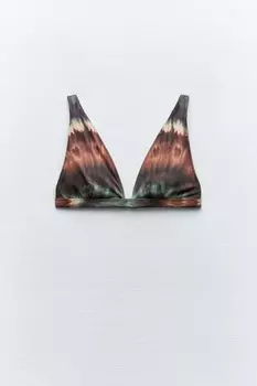 Топ-бикини Zara Tie-dye, зелено-коричневый