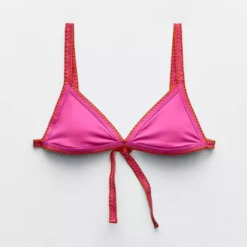 Топ-бикини Zara Triangle Topstitching, ярко-розовый