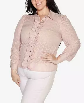 Топ black label больших размеров с воротником на пуговицах и оборками спереди Belldini, мульти