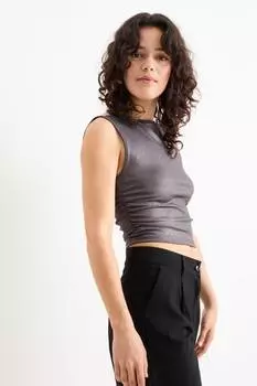 Топ блестящий Clockhouse, серый