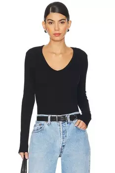 Топ blondie с длинными рукавами и v-образным вырезом Perfectwhitetee, черный