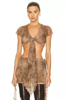 Топ Blumarine Tie Crop, цвет Lark & Vetiver