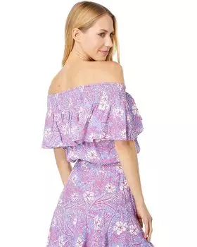 Топ bobi Los Angeles Printed Crepe Smocked Ruffle Tube Top, цвет Peri