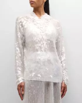 Топ-бойфренд с длинными рукавами и капюшоном, расшитый пайетками Norma Kamali, цвет Clearwhite