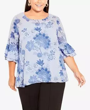 Топ больших размеров Alex с двойными флаттерами Avenue, цвет Blues Boho Bloom