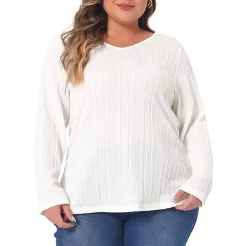 Топ больших размеров для женщин, повседневные вязаные туники с круглым вырезом и длинными рукавами, 2023 Agnes Orinda, белый