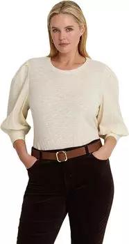 Топ больших размеров из джерси и поплина с объемными рукавами LAUREN Ralph Lauren, цвет Mascarpone Cream