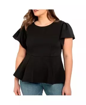 Топ больших размеров с баской и расклешенными рукавами ELOQUII, черный