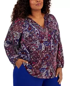 Топ больших размеров с длинными рукавами и V-образным вырезом Kasper