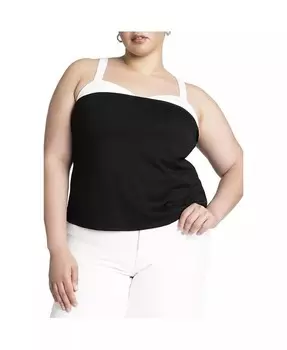 Топ больших размеров с контрастной отделкой ELOQUII, черный