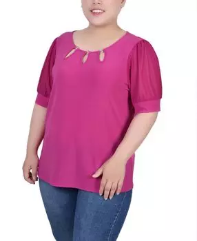 Топ больших размеров с короткими рукавами и тремя кольцами NY Collection