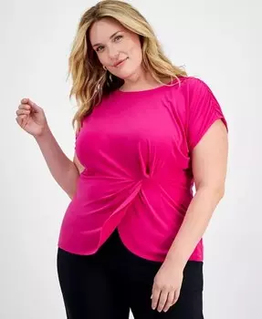 Топ больших размеров с круглым вырезом и закрученной деталью I.N.C. International Concepts, розовый