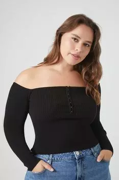 Топ больших размеров с открытыми плечами Forever 21, черный